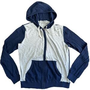Michael Kors Men’s Nazy Blue/Gray Colorblock Zip-Up Hooded Super Soft Sweater